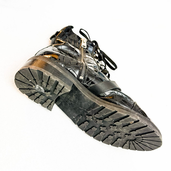 All Saints Donita Combat Boot Black Leather Croc Embossed Size 40 - Picture 6 of 7